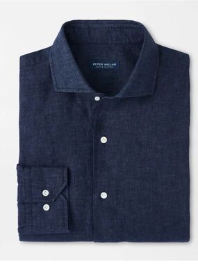 Peter Millar Dark Navy Linen Casual Button-Down Shirt